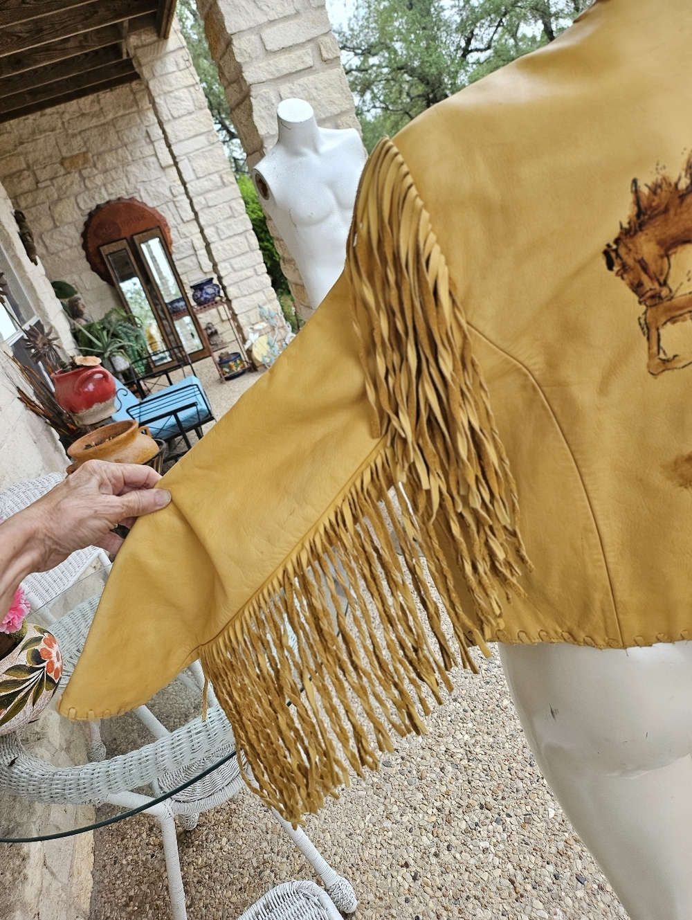 Vintage DD Ranch Wear Yoakum TX Calfskin Leather Fringed Airbrush Crop Jacket M - Picture 14 of 16